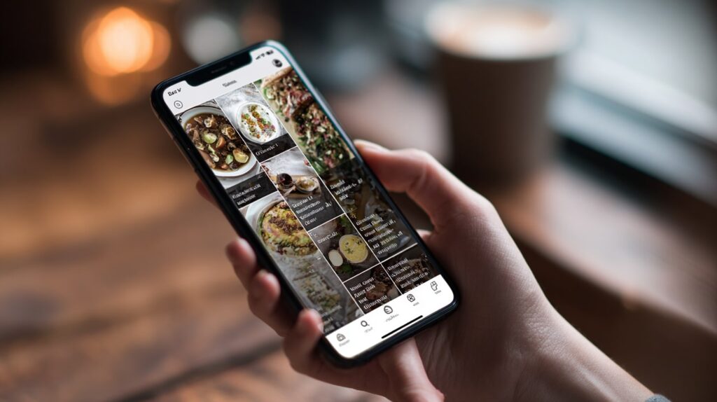 Publicité sponsorisée Facebook pour un restaurant français, affichée sur smartphone.