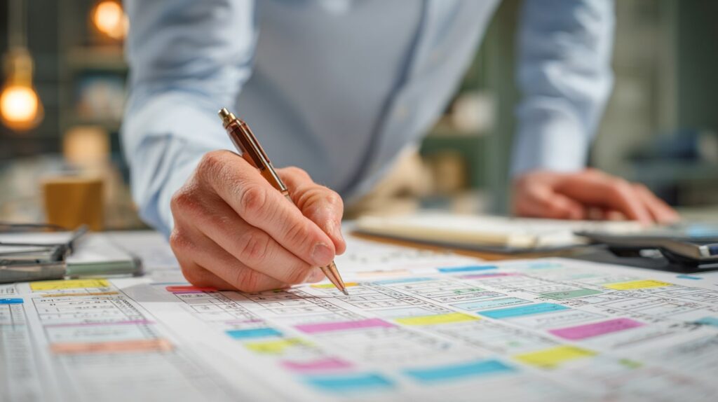 expert-comptable présentant plan comptable modernisé, schéma clair, couleurs rouge et bleu clair