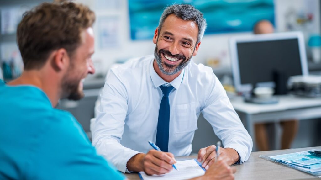 Dentiste en entretien avec un conseiller comptable spécialisé en professions libérales