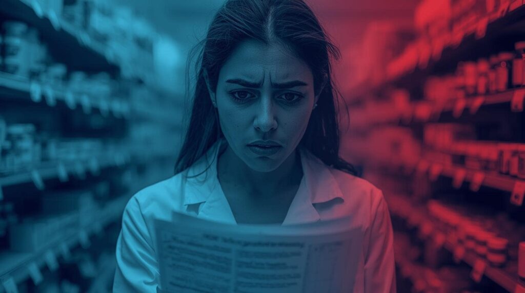 Pharmacien stressé illustrant la fatigue et la pression en officine – QVCT pharmacie
