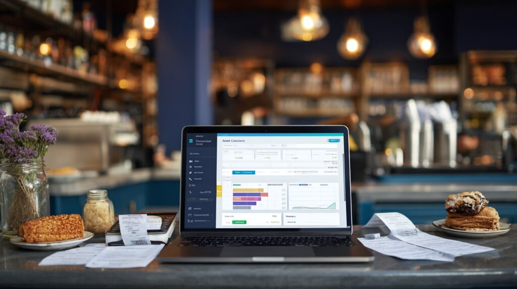 Vue du comptoir restaurant avec suivi de trésorerie digitalisé – outils de gestion restaurant