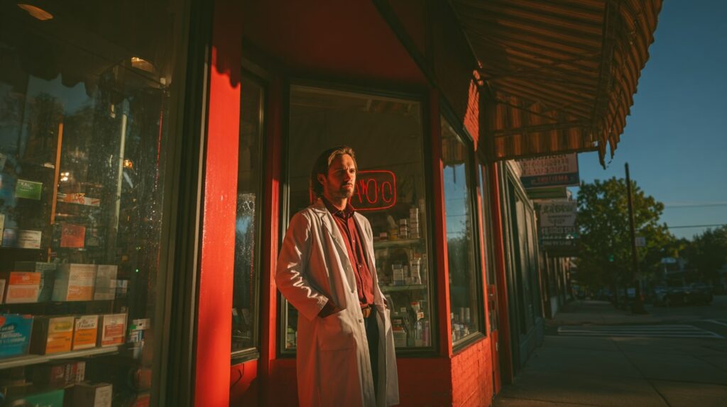 Pharmacien évaluant l'emplacement d'une pharmacie à reprendre