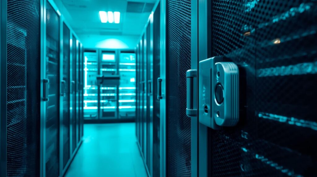 Salle serveur sécurisée dans un magasin d’optique avec accès restreint