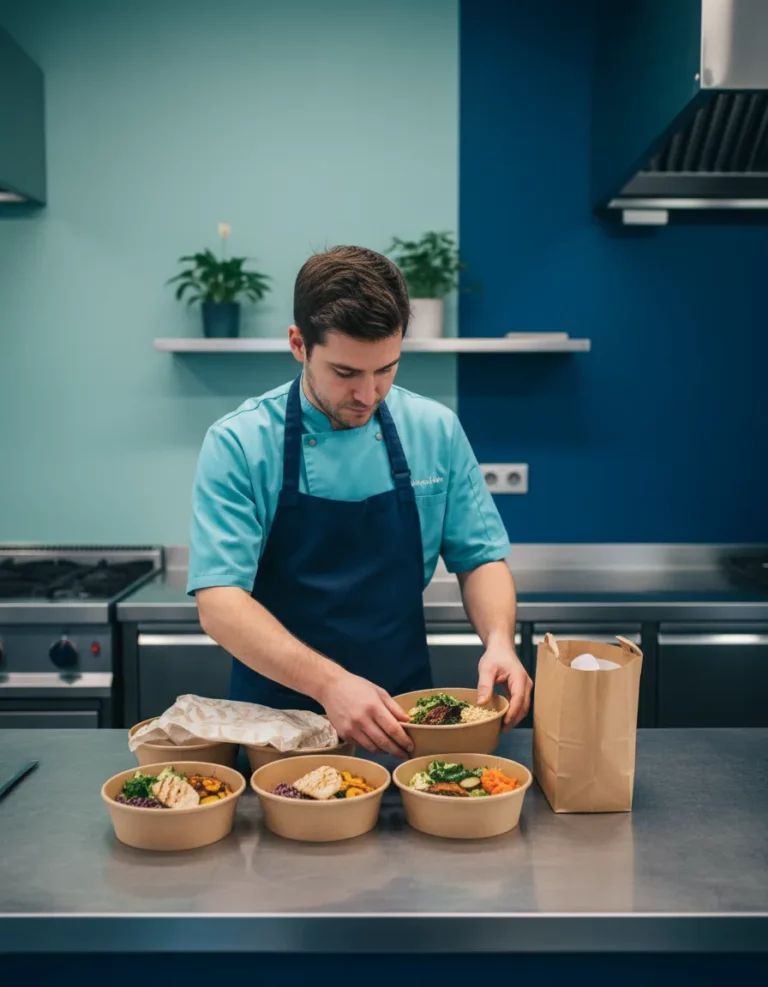 Préparation de plats pour la livraison dans une cuisine professionnelle uber Eats Deliveroo