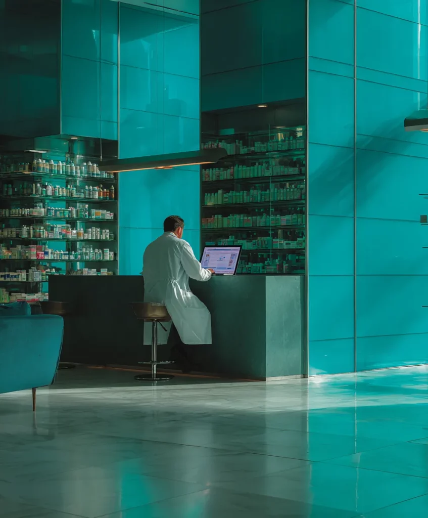 Pharmacien analysant les finances de son officine à l’approche de l’échéance PGE