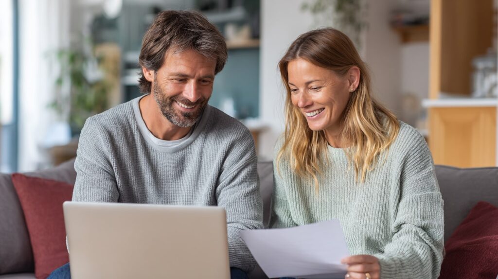 Couple consultant le simulateur CDHR sur impots.gouv.fr dans un cadre familial