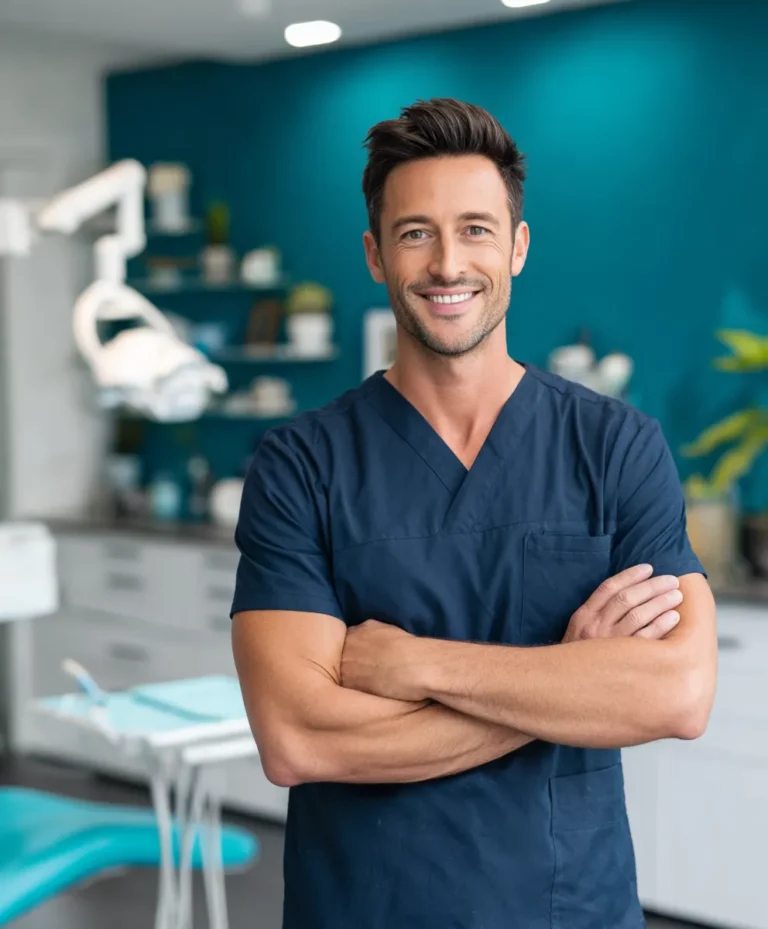 Chirurgien-dentiste souriant dans un cabinet moderne optimisé pour la rentabilité