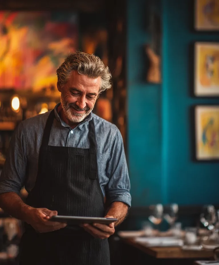 propriétaire de restaurant consultant des avis clients en ligne