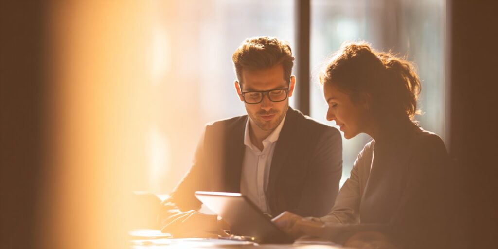 responsable RH et professionnel de santé analysant les données QVCT en entreprise