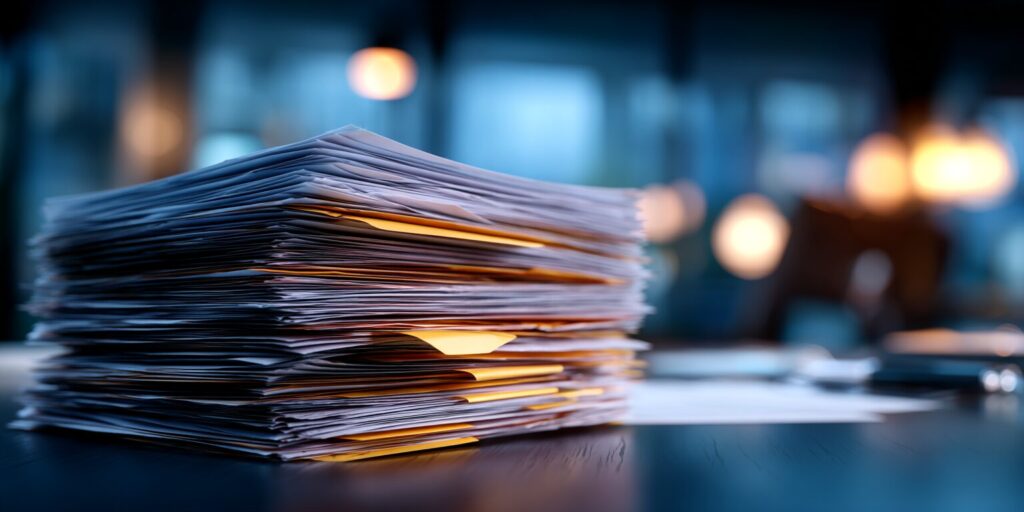 Deux piles de documents fiscaux illustrant le double système d'assiettes sociales avant la réforme 2026