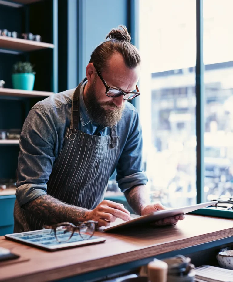 Opticien indépendant français combinant boutique physique et outils digitaux dans un magasin d'optique moderne.