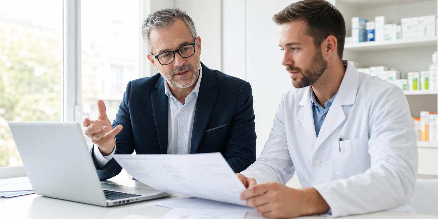 Expert-comptable et pharmacien retraitant l'EBE d'une officine avant le rachat
