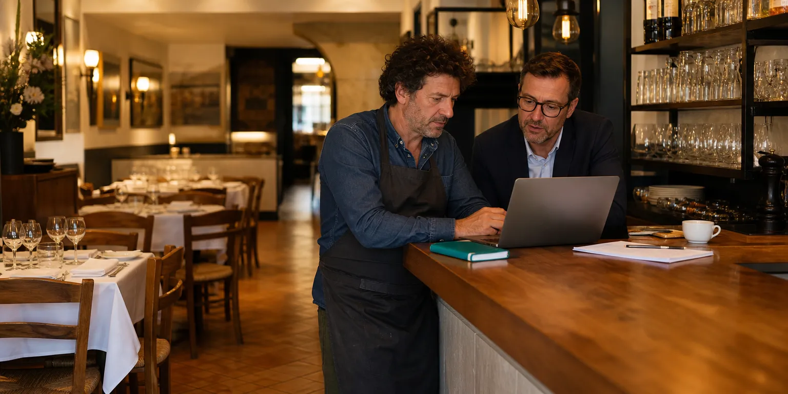 Dirigeant de restaurant CHR analysant les procédures collectives et la trésorerie