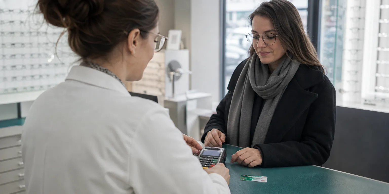 Encaissement au comptoir d'un magasin d'optique, e-reporting et tiers payant optique