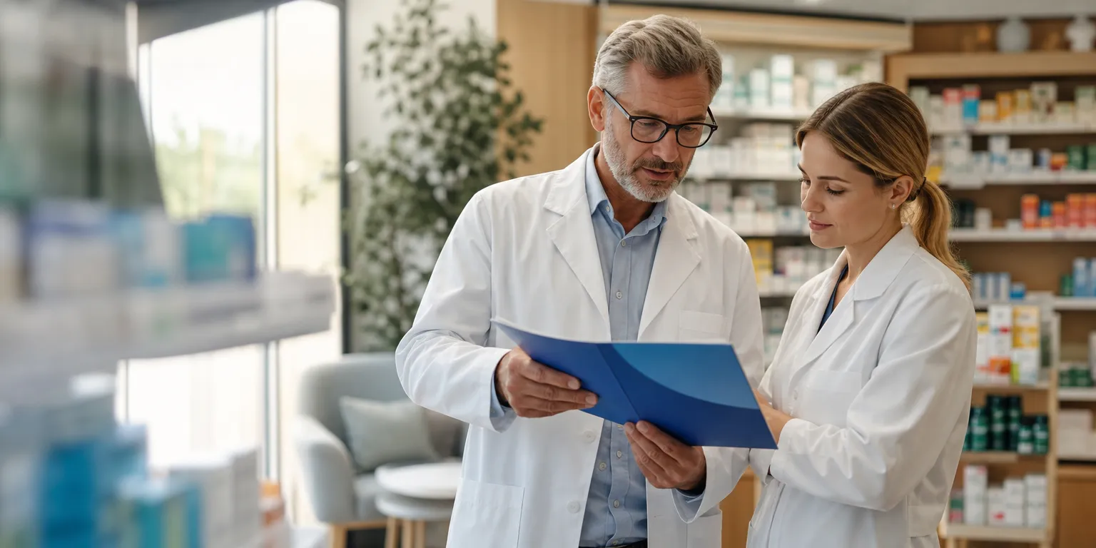 Pharmacien titulaire analysant la LFSS 2026 et les nouvelles missions en officine