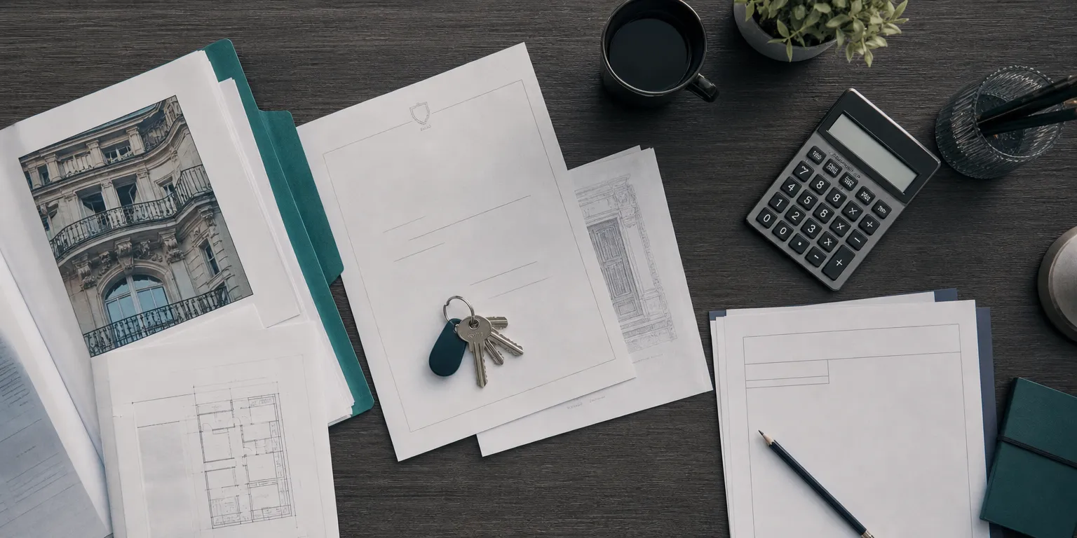 Calcul plus-value immobilière avec actes, factures et clés avant la vente