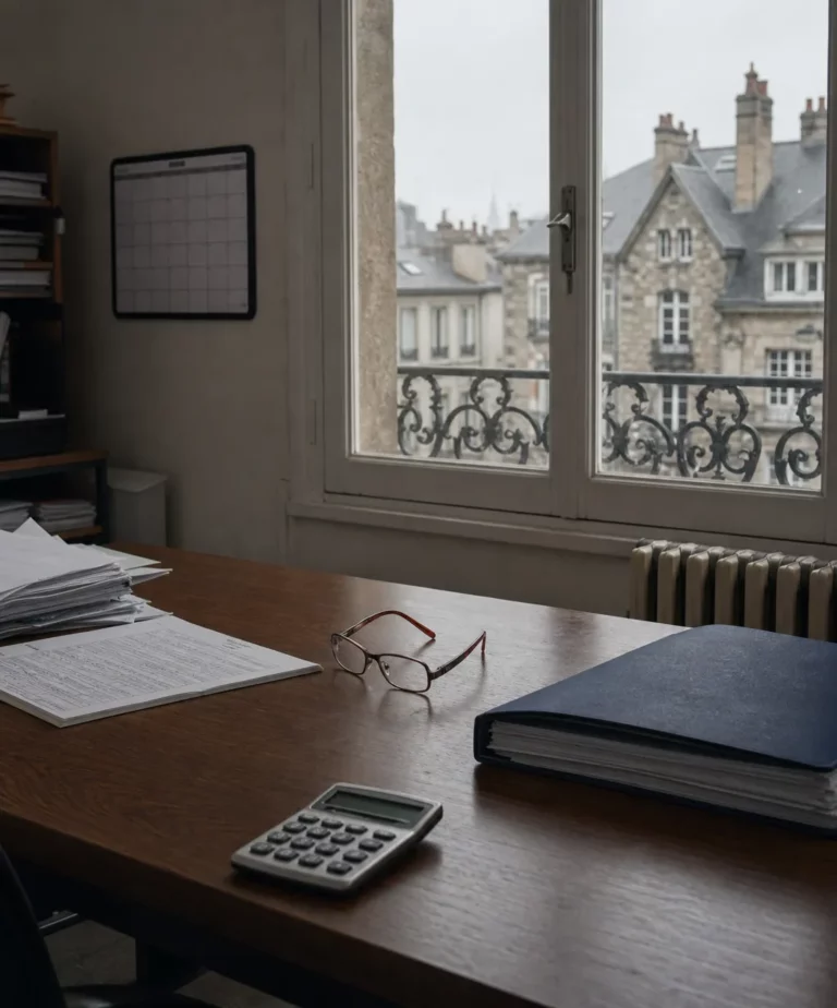 Bureau d'un gestionnaire de paie, calendrier et calculatrice — prélèvement à la source 2026 et taux individualisé