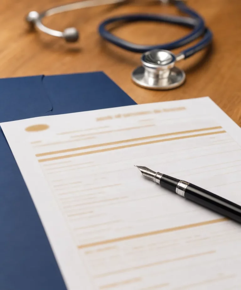 Avis d'arret de travail et stylo sur le bureau d'un medecin, plafonnement de la duree de prescription en 2026