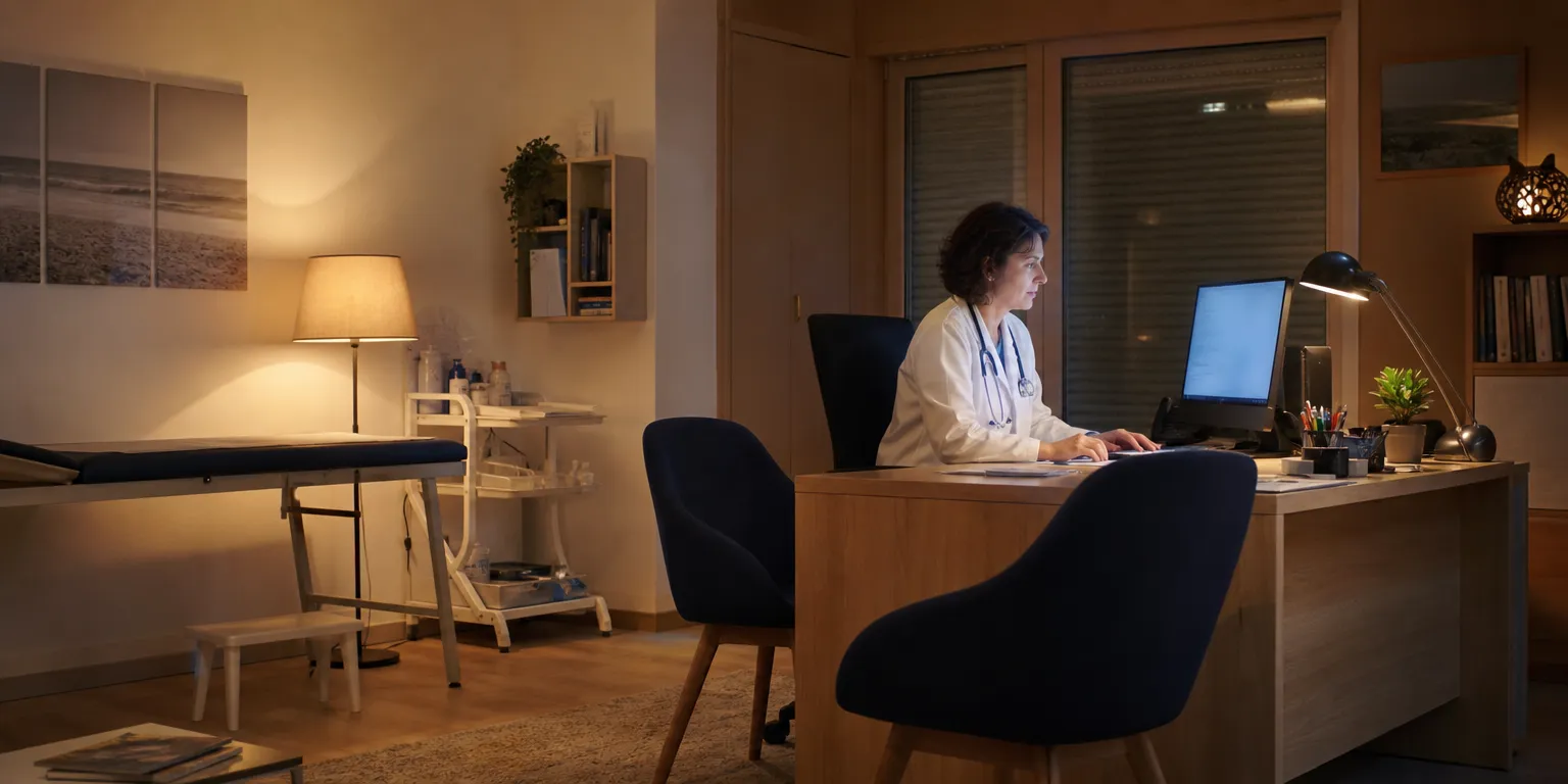 Medecin teletransmettant un avis d'arret de travail dematerialise via le teleservice depuis son cabinet