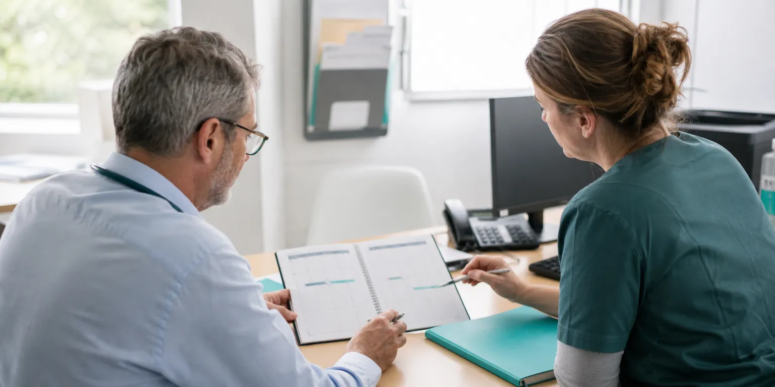 Médecin et infirmière vérifiant les critères d’une MSP France Santé