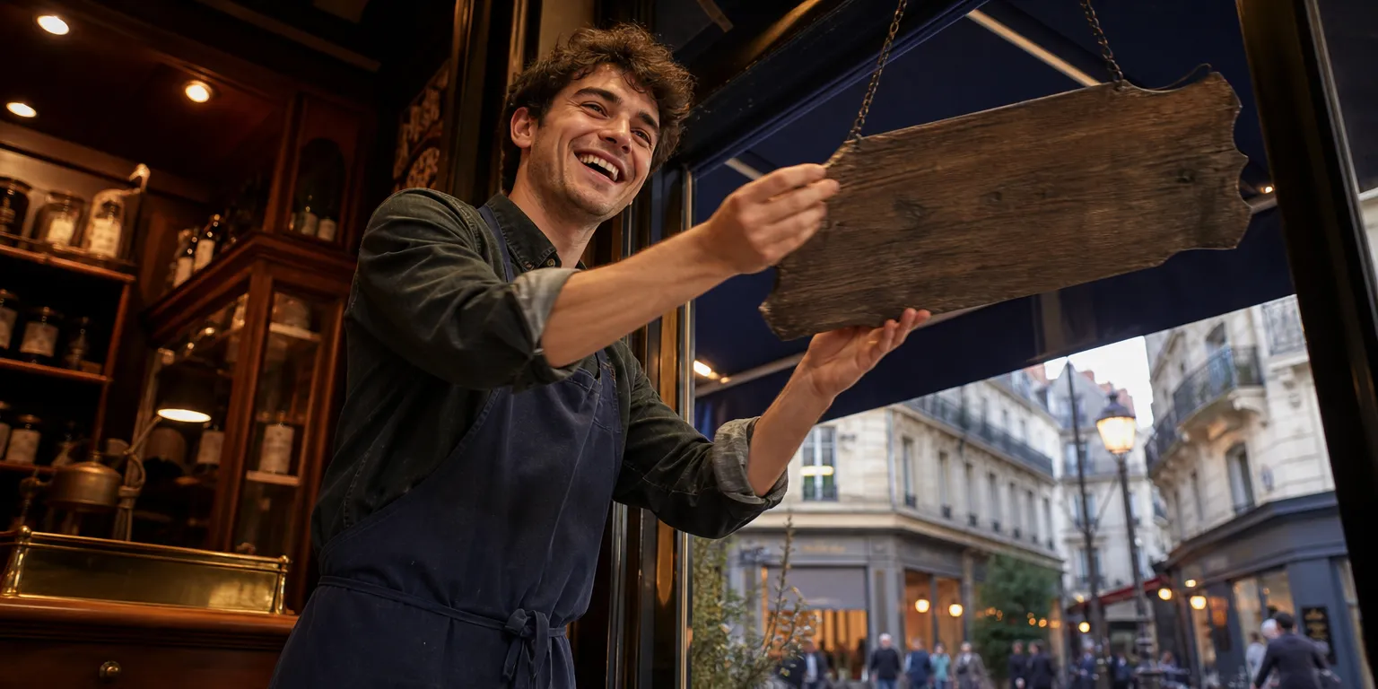 Commerçant français dans sa boutique, bénéficiaire de la mensualisation des loyers commerciaux prévue par la loi de simplification