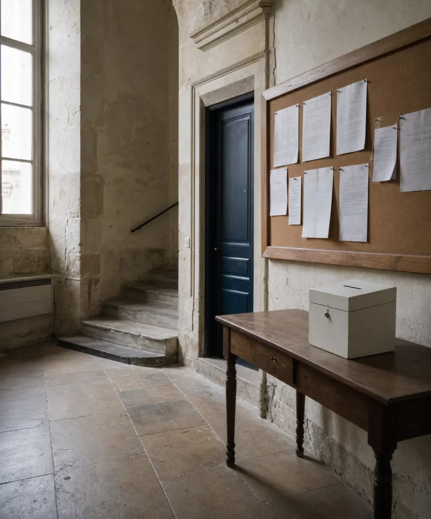 Hall d'entrée d'une association loi 1901 française menant un appel générosité publique