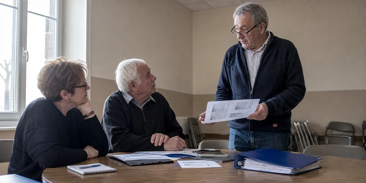 Trésorier d'association présentant les comptes annuels et le compte d'emploi des ressources aux bénévoles