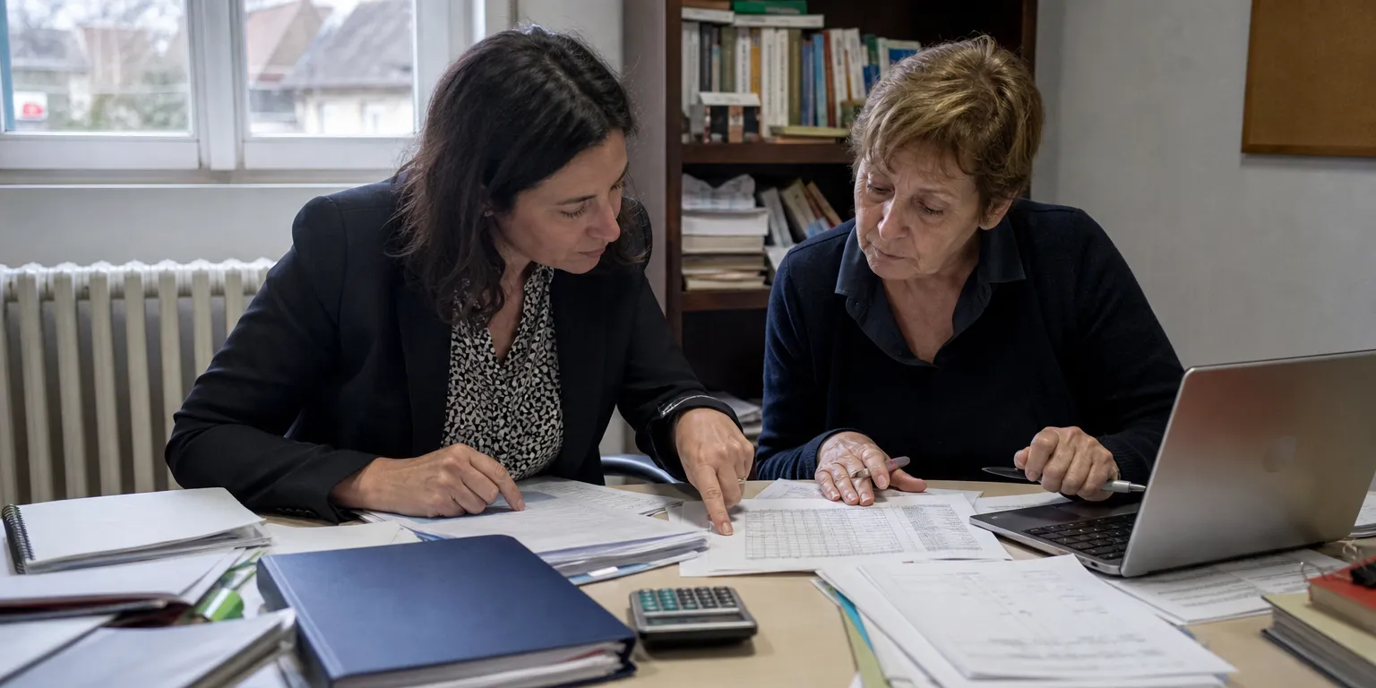 Commissaire aux comptes et trésorier examinant les dons et la certification des comptes de l'association
