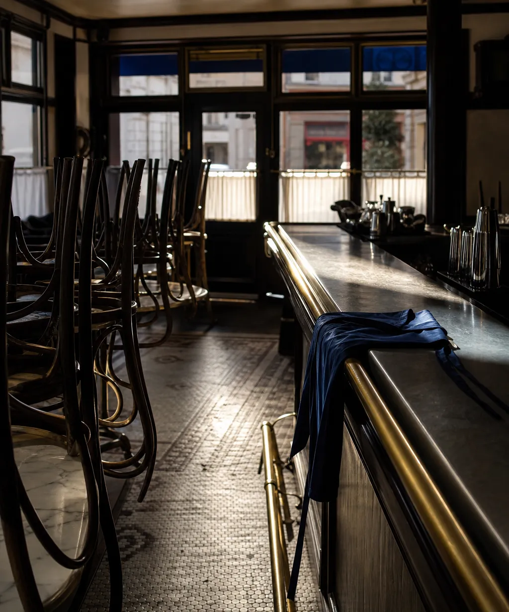 Salle de bistrot français vide au petit matin, enjeu du recrutement restauration et de la fidélisation en CHR