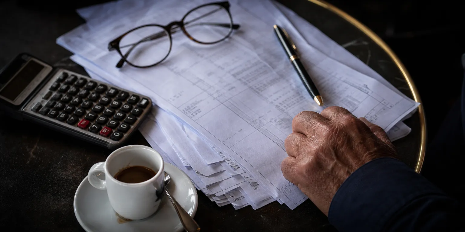 Bulletins de paie et calculatrice sur une table de restaurant, cadre paie de la convention collective HCR