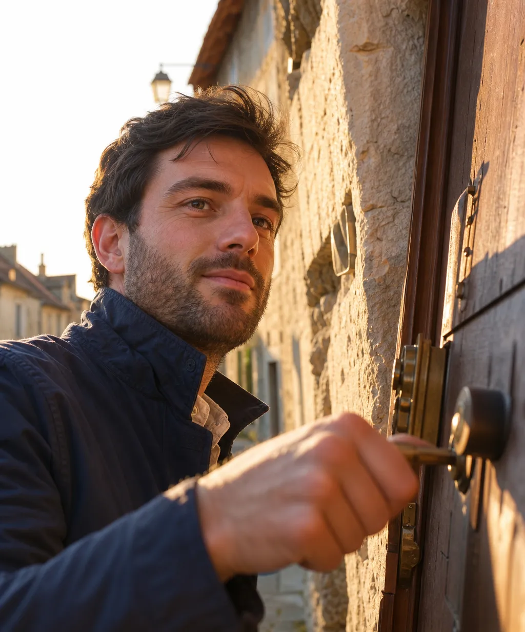Jeune médecin ouvrant la porte de son cabinet lors de sa première installation, symbole de l'aide installation médecin 2026