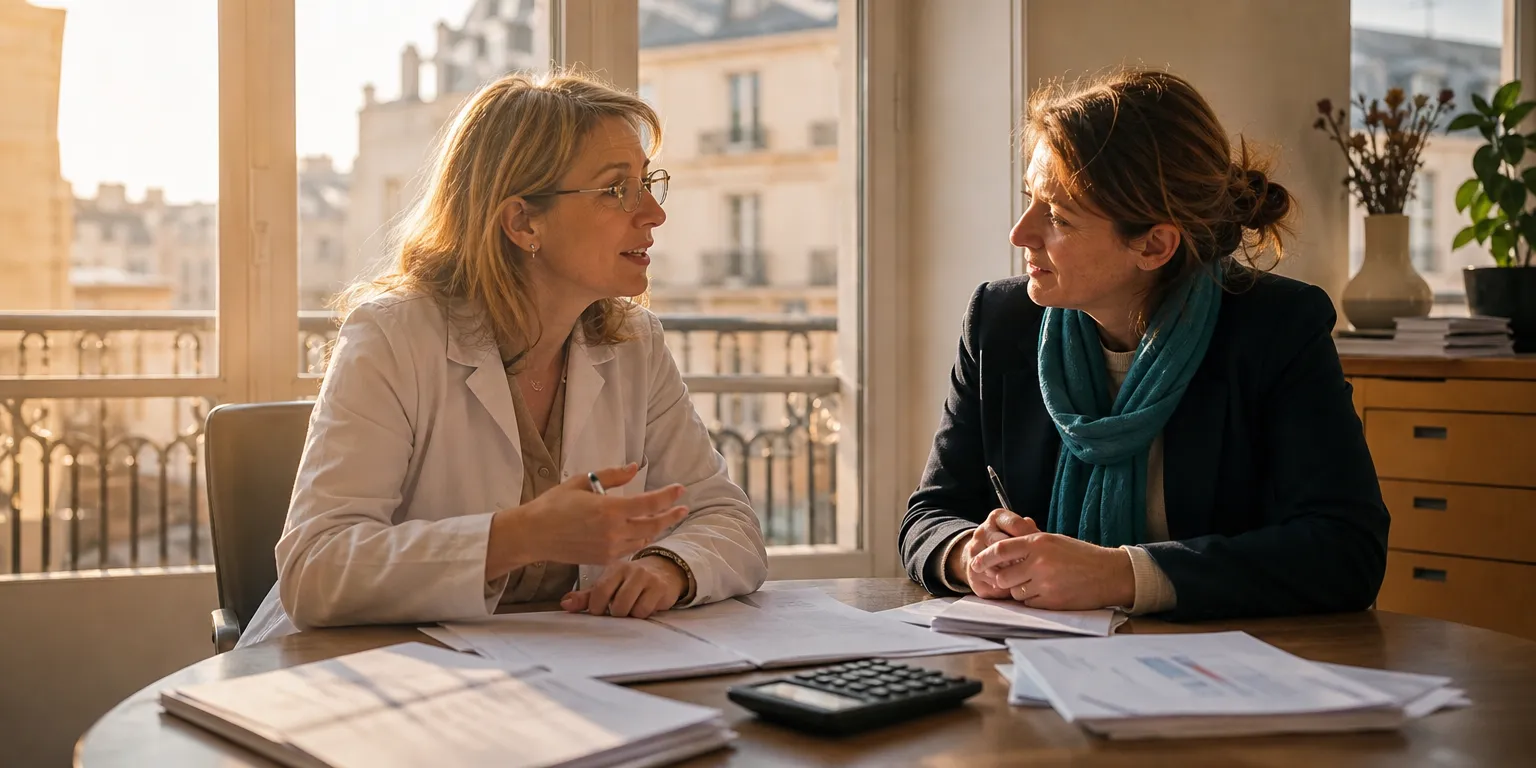 Médecin libéral et expert-comptable calculant les cotisations URSSAF et CARMF sur le BNC