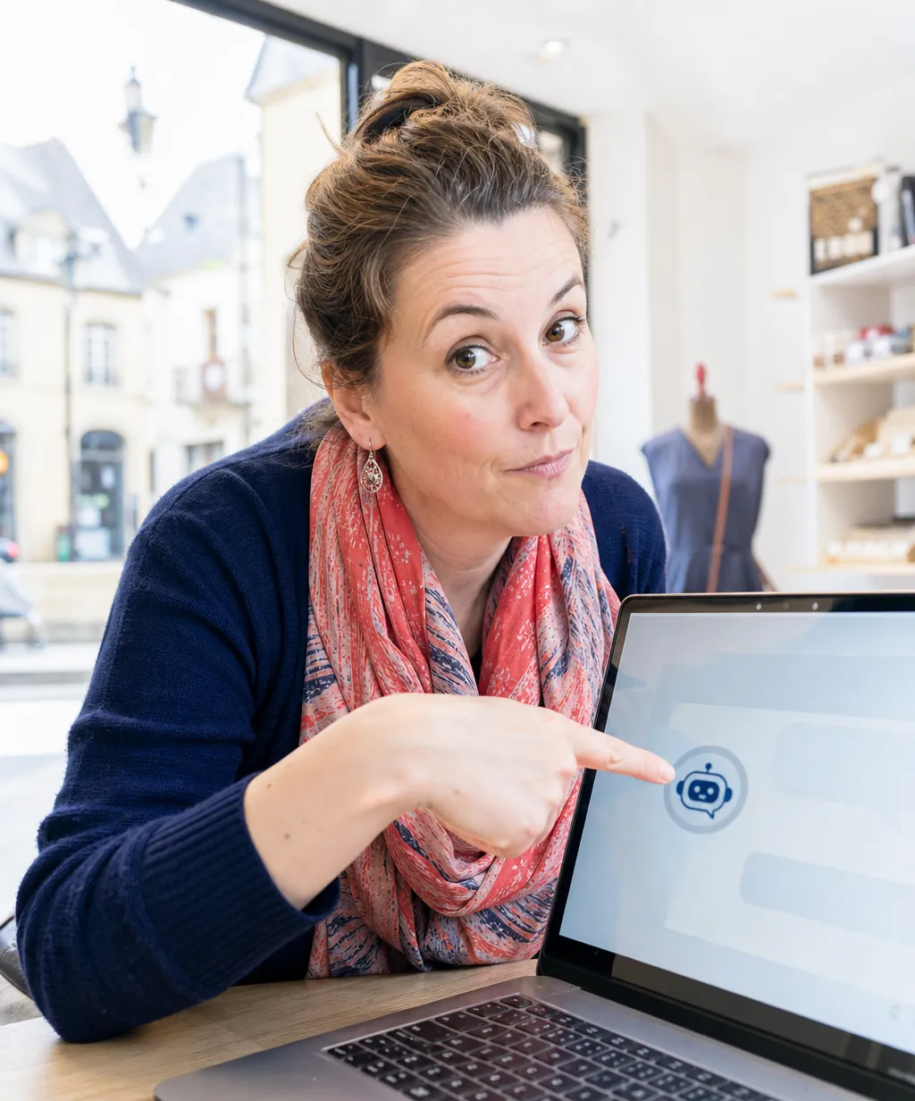 Dirigeante de PME vérifiant la mention AI Act transparence sur le chatbot de son site