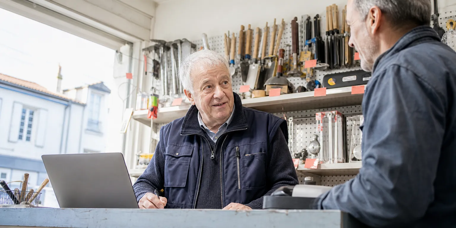 Commerçant rédigeant des fiches produits avec l'IA, un contenu généré par IA sans obligation de mention