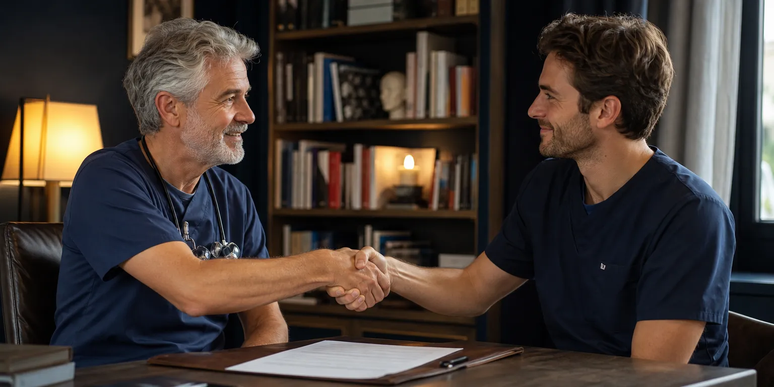 Signature d'un contrat de collaboration dentiste entre titulaire et collaborateur