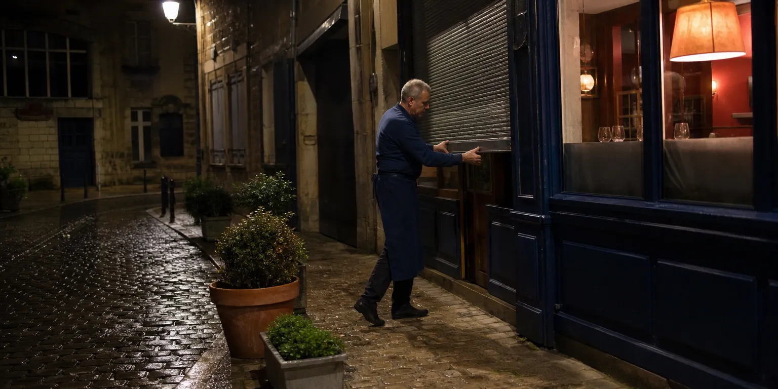 Restaurateur fermant son bistrot le soir, revenu moyen d'un patron de restaurant selon l'Insee