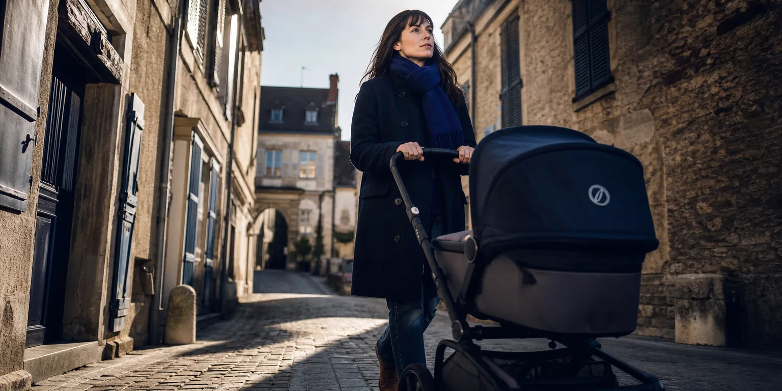 Mère en congé de naissance dans une rue de ville française : un trimestre de retraite validé dès 58 jours