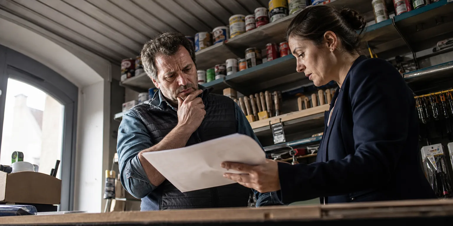 Dirigeant de quincaillerie rurale vérifiant avec son expert-comptable les conditions de l'exonération ZFRR