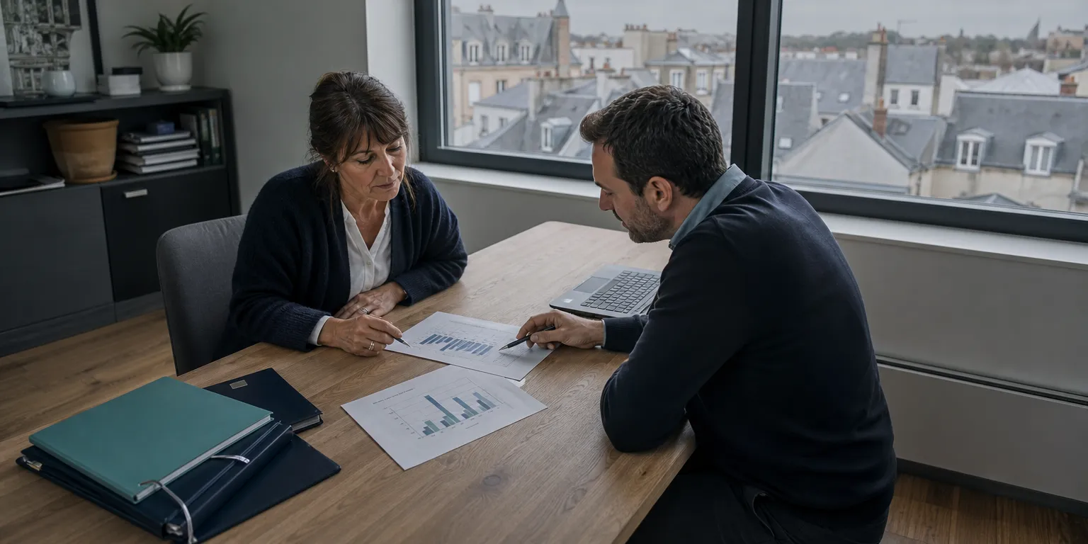 Dirigeante et expert-comptable analysant la trésorerie et le BFR après une facture impayée