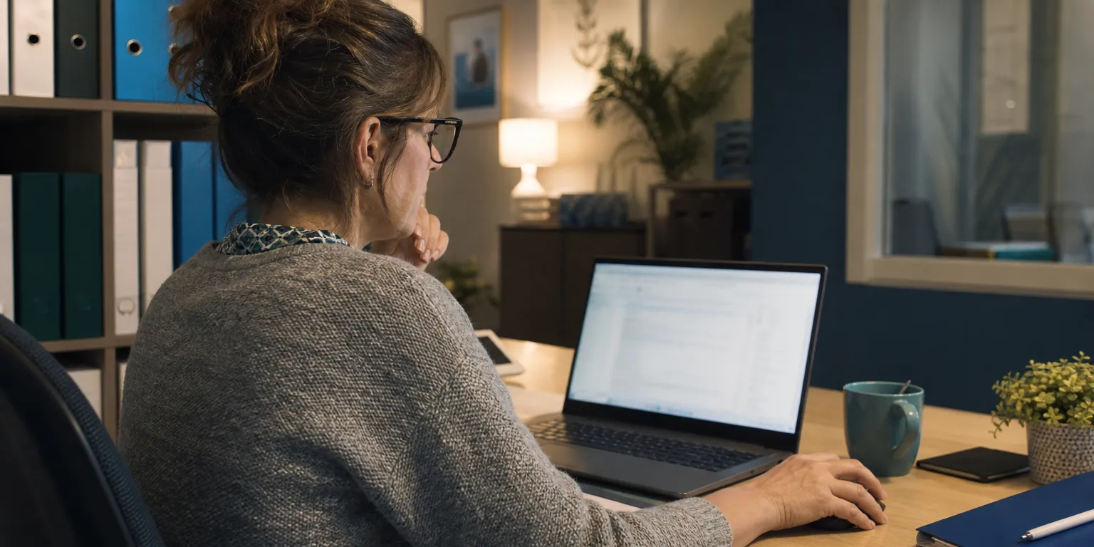 Comptable d'une PME française lisant un e-mail suspect de changement de RIB fournisseur