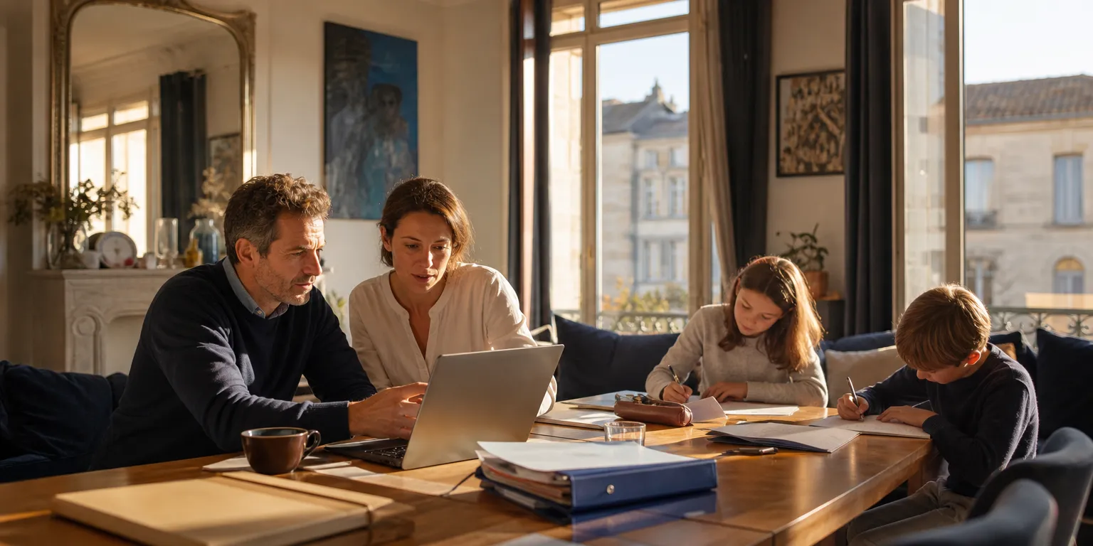 Couple de dirigeants avec deux enfants simulant leur impôt sur le revenu 2027