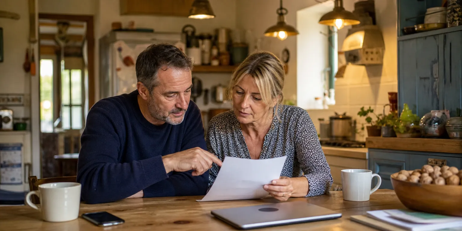 Couple de dirigeants vérifiant ensemble les plafonds épargne retraite reportés sur l'avis d'impôt