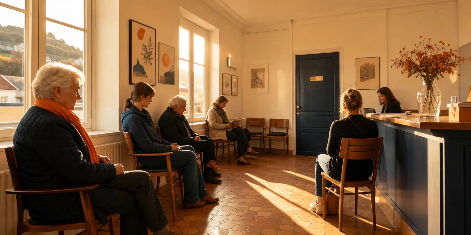 Salle d'attente d'un cabinet de médecin généraliste en région, illustrant les revenus moyens des médecins libéraux