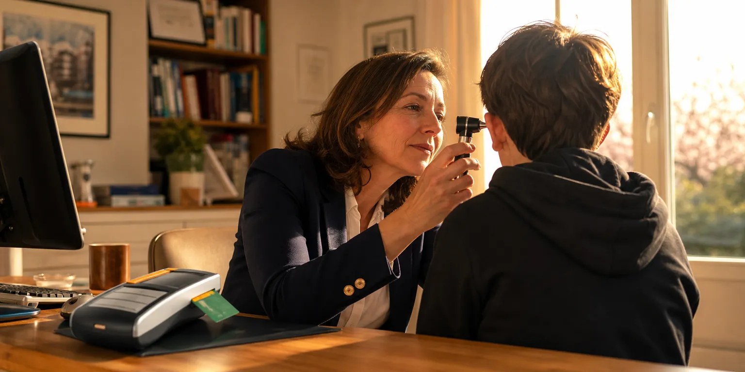 Médecin généraliste de secteur 1 en consultation dans son cabinet, revenu médecin libéral installé