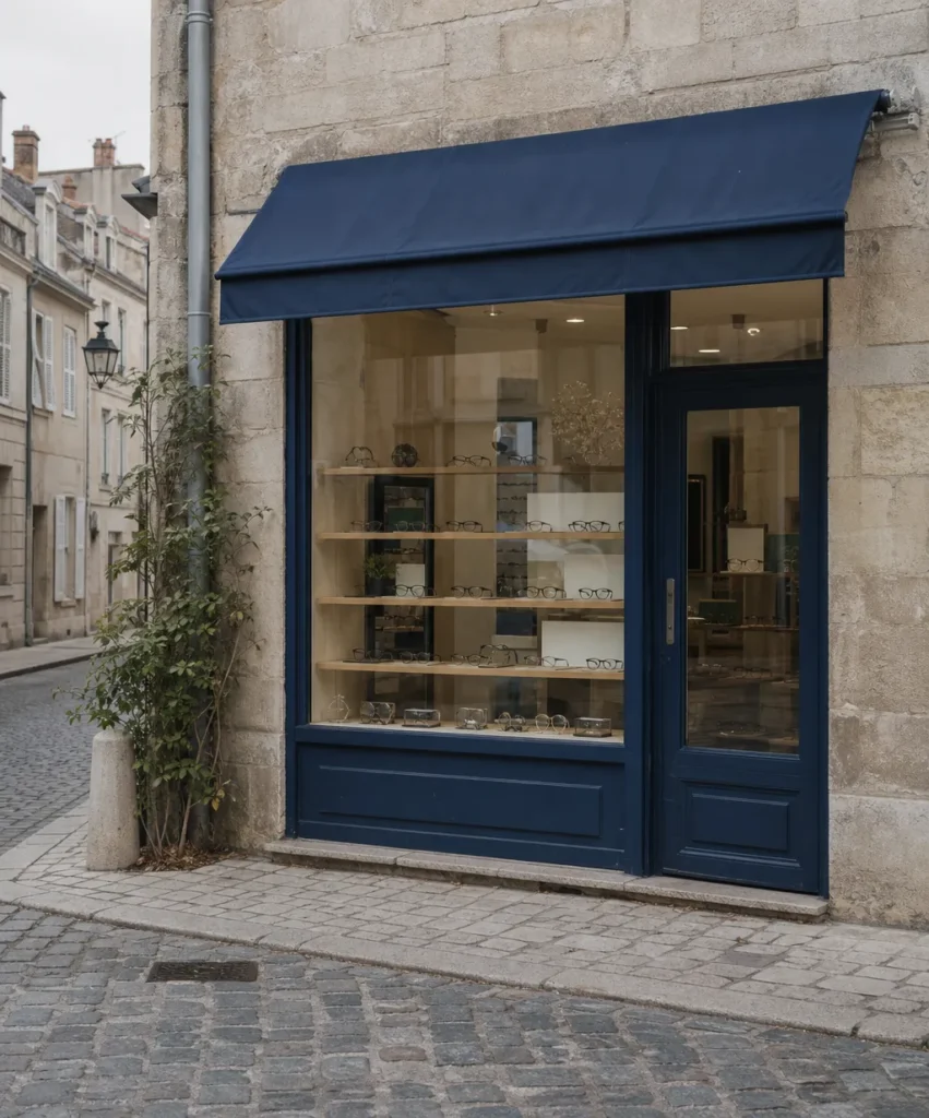 Devanture d'un magasin d'optique indépendant en centre-ville, illustration du salaire opticien et de la grille 2026