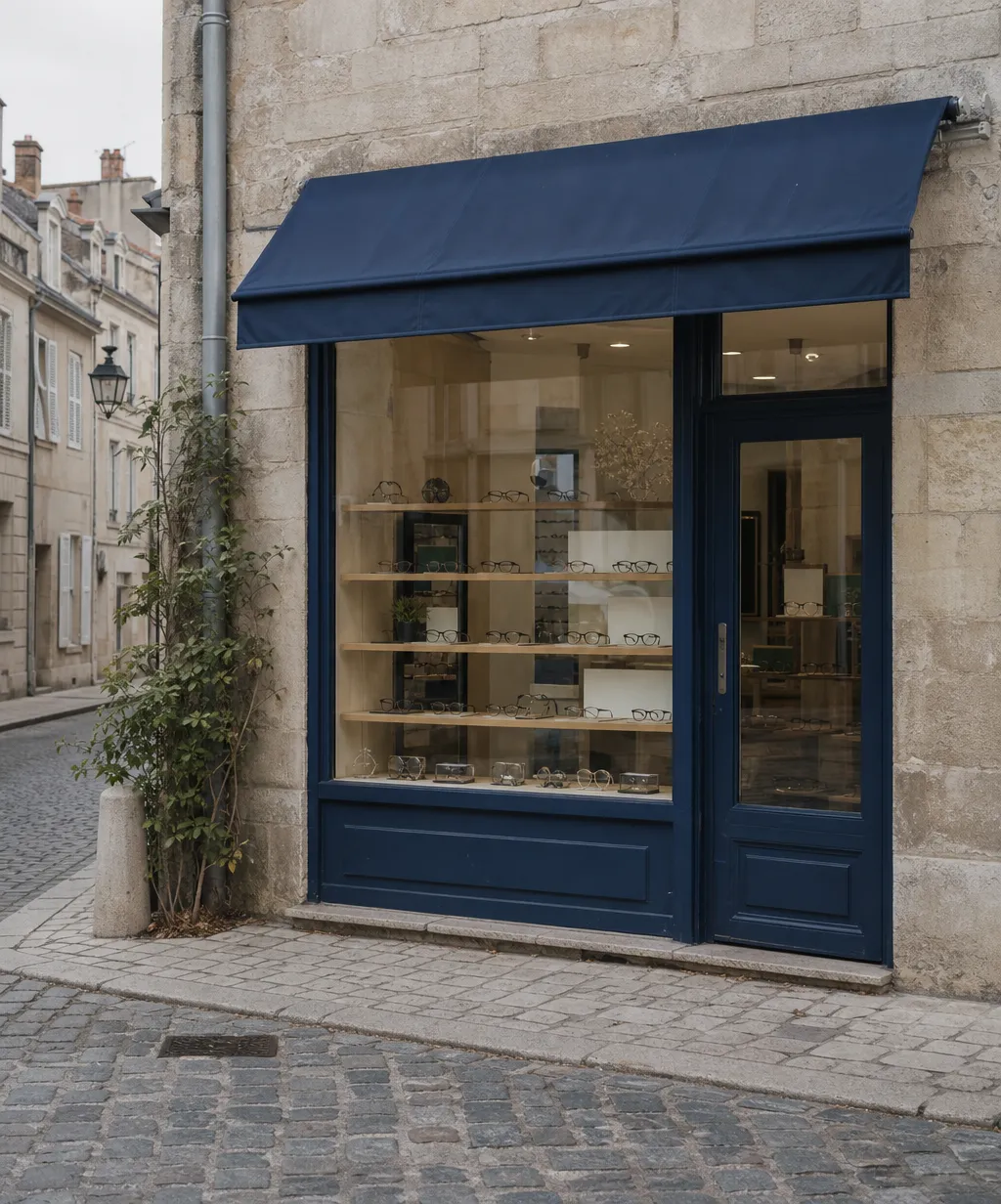 Devanture d'un magasin d'optique indépendant en centre-ville, illustration du salaire opticien et de la grille 2026