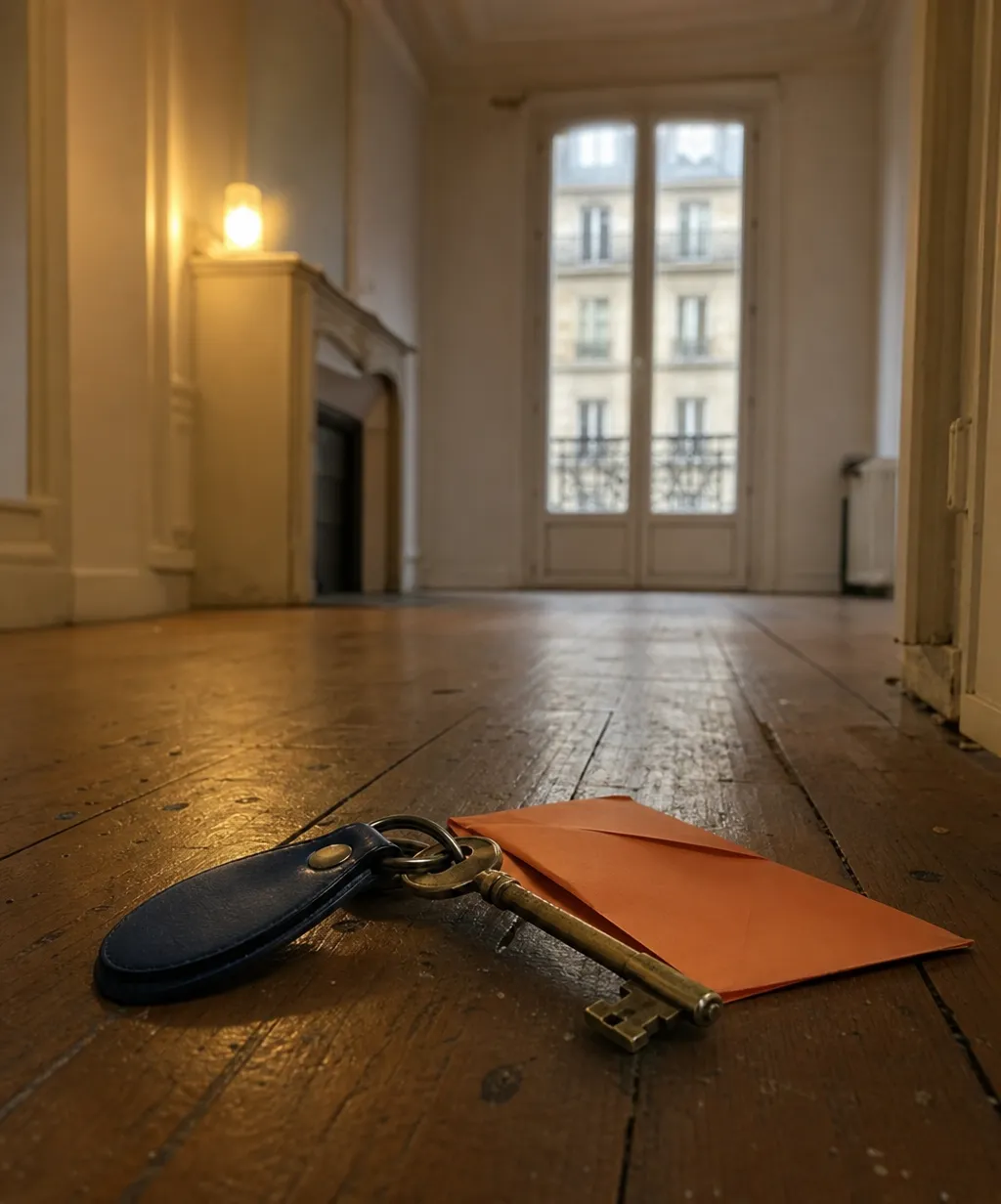 Clé posée au sol d'un appartement vide, symbole de la taxe logement vacant 2027
