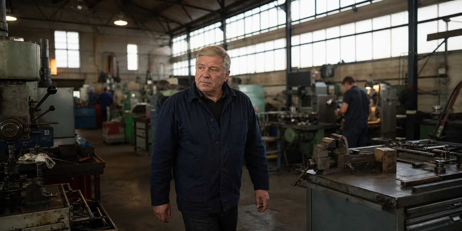 Dirigeant de PME dans son atelier, préparant la transmission de son entreprise en 2027