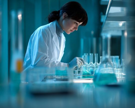 Pharmacienne réalisant une préparation magistrale dans un laboratoire officinal moderne en 2026