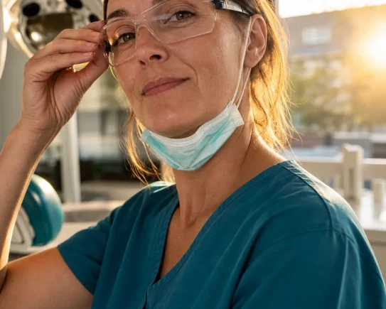 Chirurgienne-dentiste dans son cabinet dentaire, prête à accueillir la génération sans carie élargie aux 26 ans